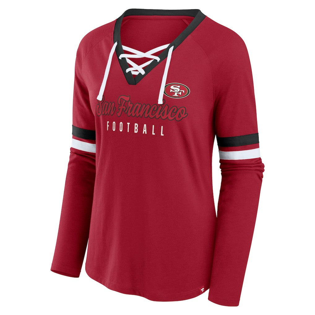 Women's Plus Size Won & Done Lace-Up V-Neck Long Sleeve T-Shirt - San Francisco 49ers