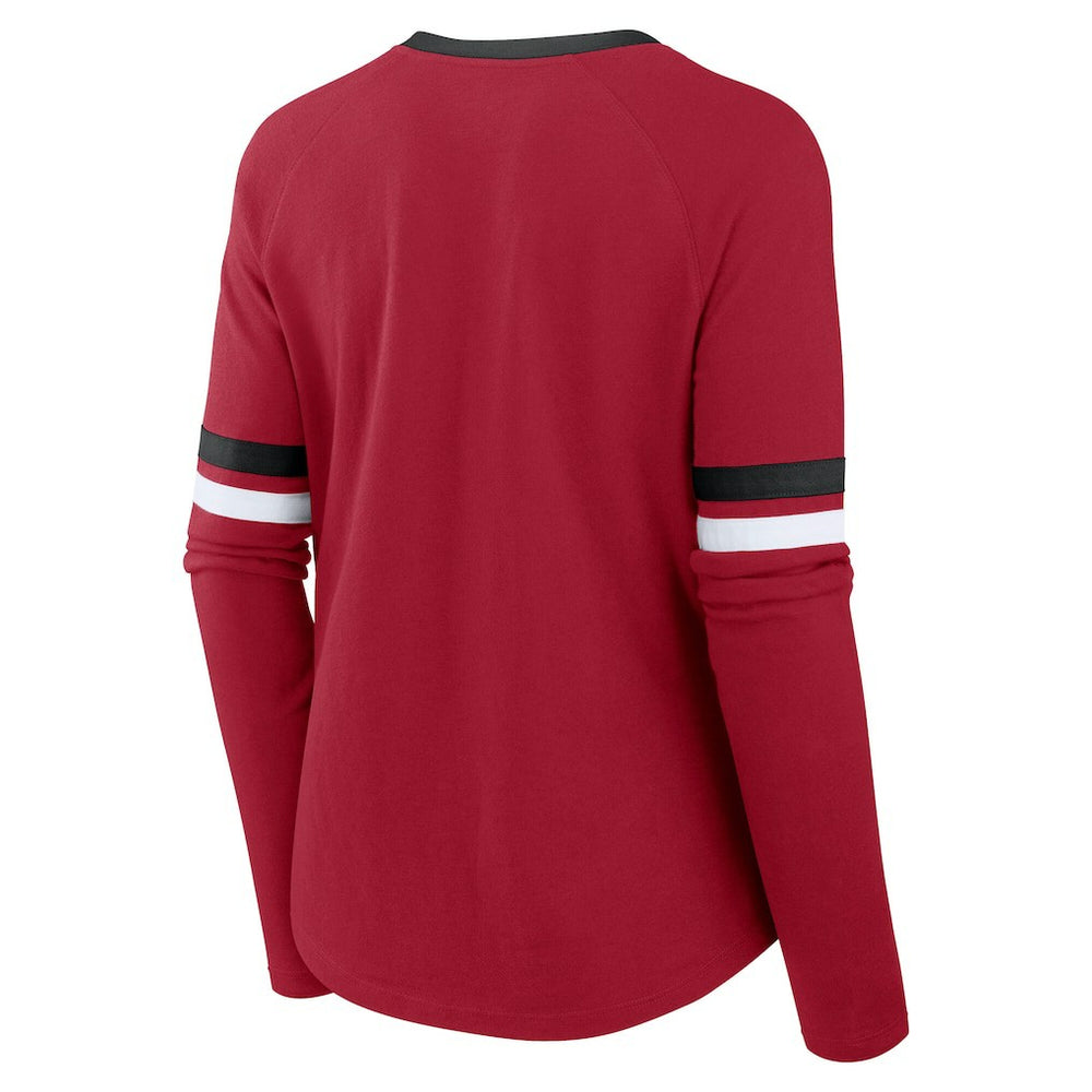 Women's Plus Size Won & Done Lace-Up V-Neck Long Sleeve T-Shirt - San Francisco 49ers