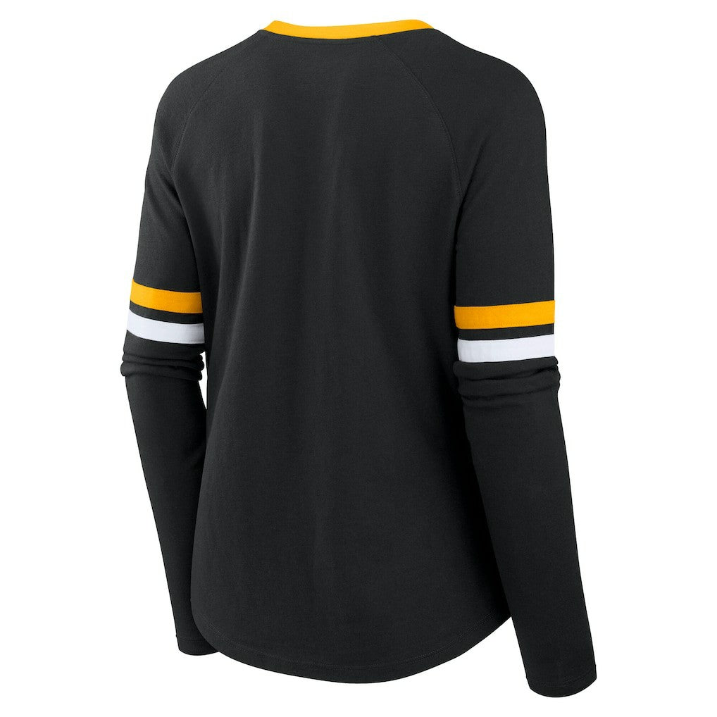Women's Plus Size Won & Done Lace-Up V-Neck Long Sleeve T-Shirt - Pittsburgh Steelers