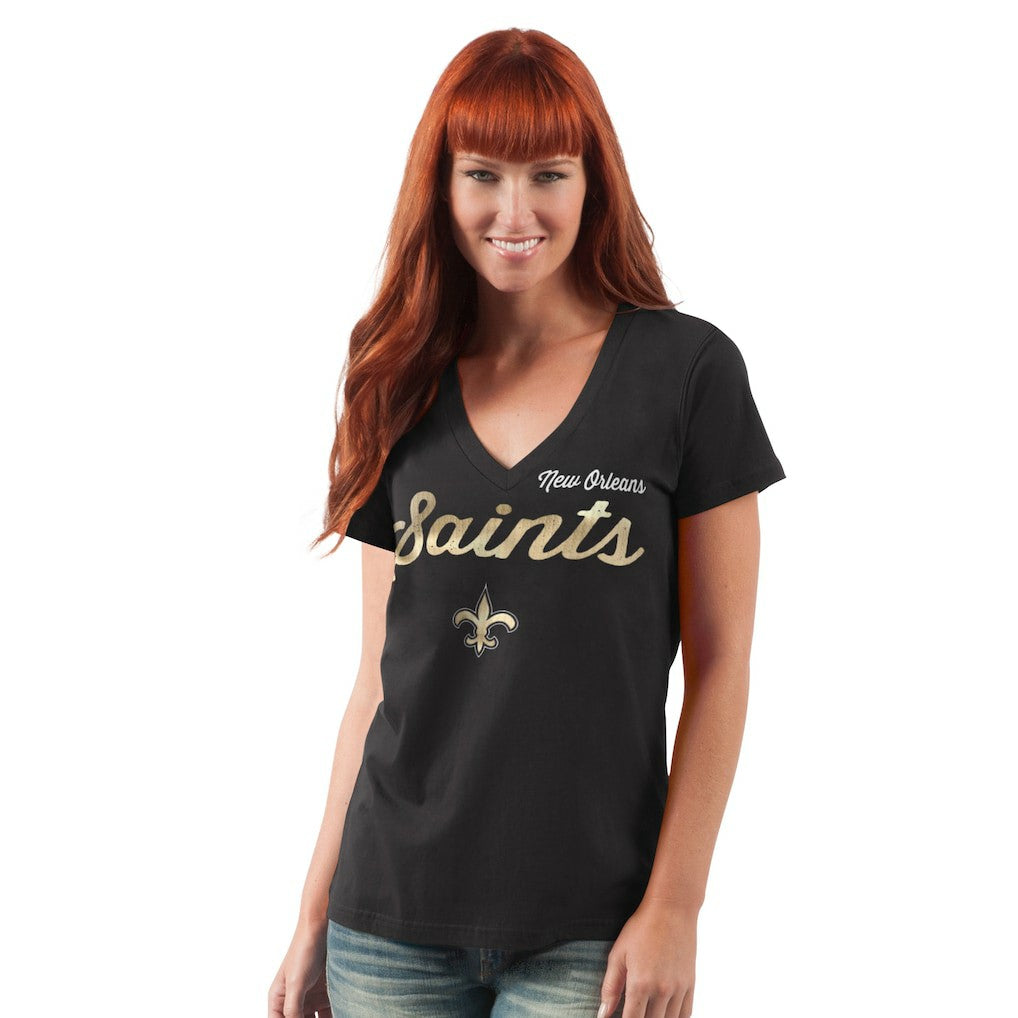 G-III 4Her by Carl Banks Women's Post Season V-Neck T-Shirt - New Orleans Saints