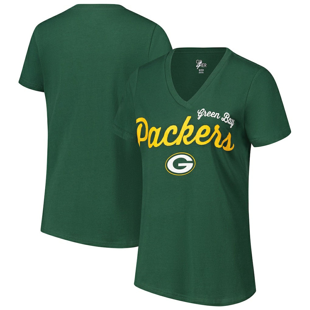 G-III 4Her by Carl Banks Women's Post Season V-Neck T-Shirt - Green Bay Packers