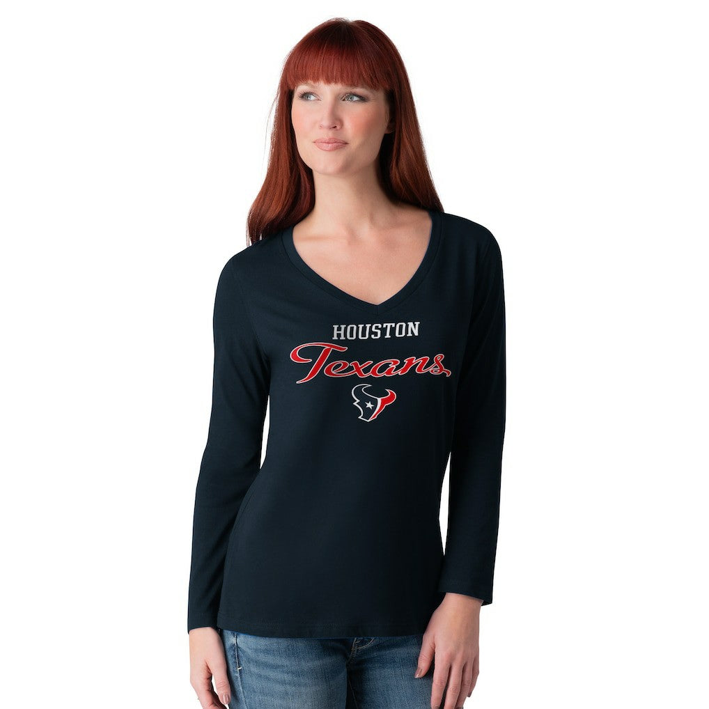 G-III 4Her by Carl Banks Women's Post Season Long Sleeve V-Neck T-Shirt - Houston Texans