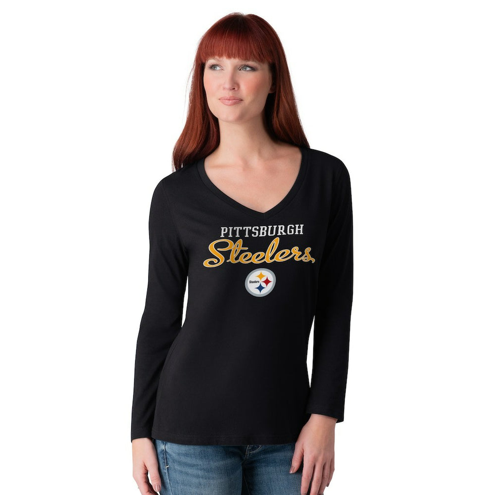 G-III 4Her by Carl Banks Women's Post Season Long Sleeve V-Neck T-Shirt - Pittsburgh Steelers