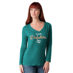 G-III 4Her by Carl Banks Women's Post Season Long Sleeve V-Neck T-Shirt - Miami Dolphins