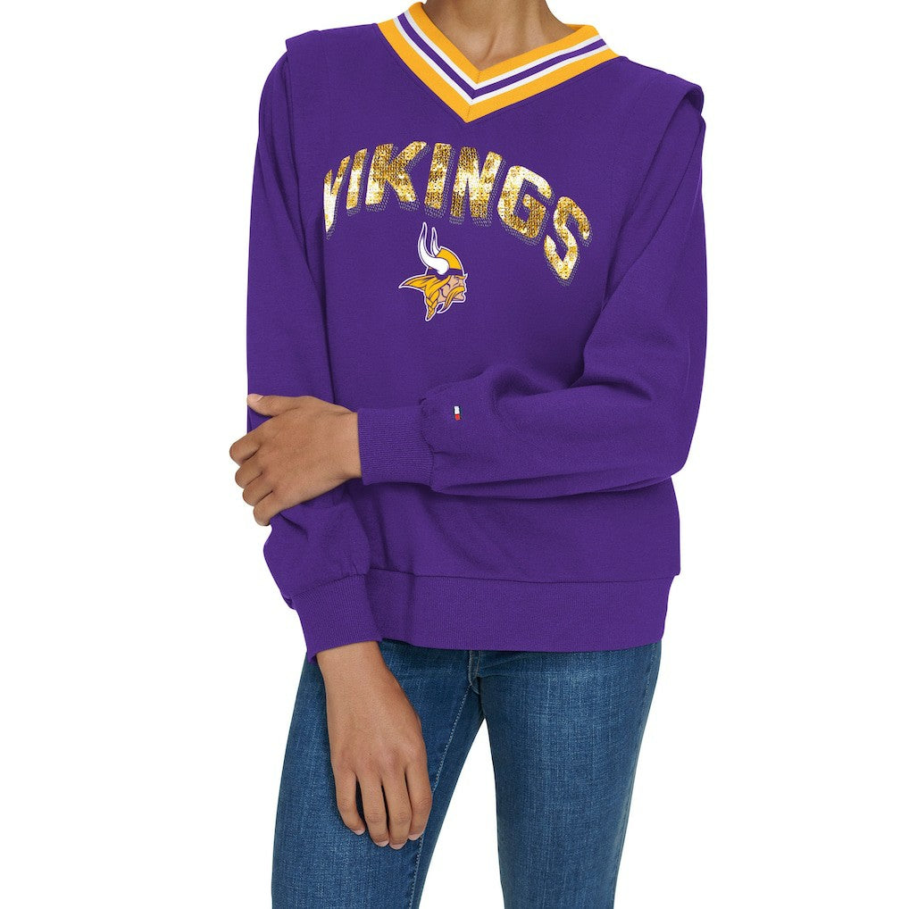 Tommy Hilfiger Women's Alice V-Neck Pullover Sweatshirt - Minnesota Vikings