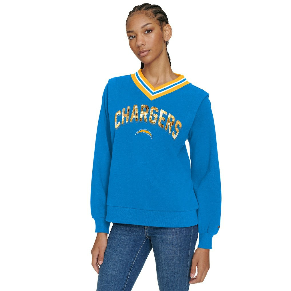 Tommy Hilfiger Women's Alice V-Neck Pullover Sweatshirt - Los Angeles Chargers