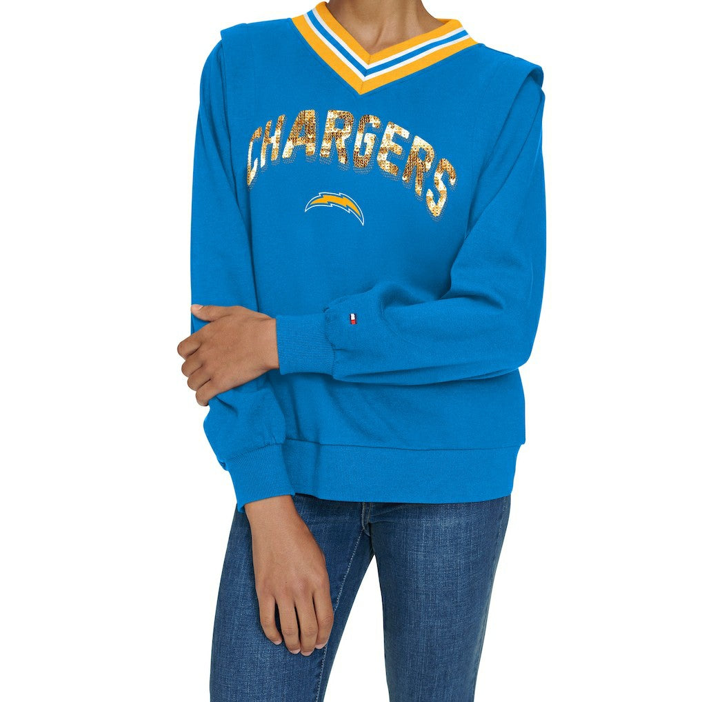 Tommy Hilfiger Women's Alice V-Neck Pullover Sweatshirt - Los Angeles Chargers