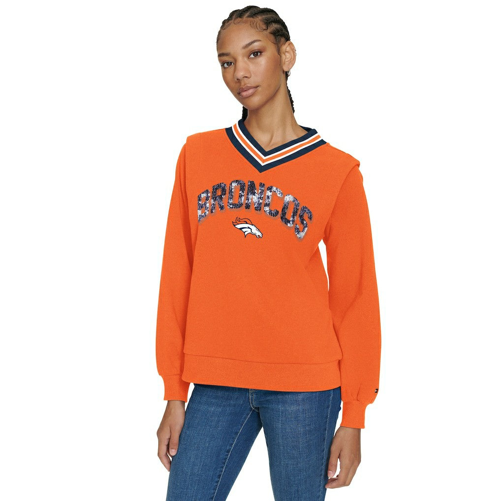 Tommy Hilfiger Women's Alice V-Neck Pullover Sweatshirt - Denver Broncos