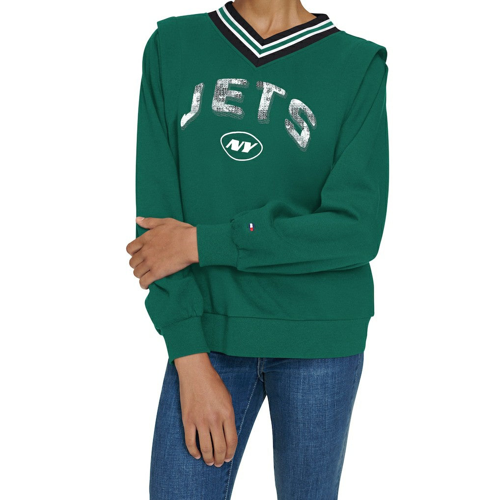 Tommy Hilfiger Women's Alice V-Neck Pullover Sweatshirt - New York Jets
