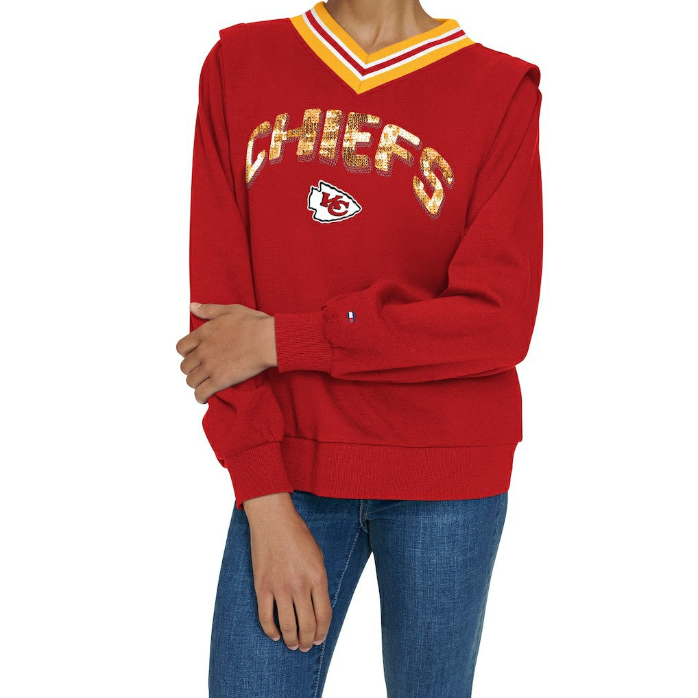 Tommy Hilfiger Women's Alice V-Neck Pullover Sweatshirt - Kansas City Chiefs