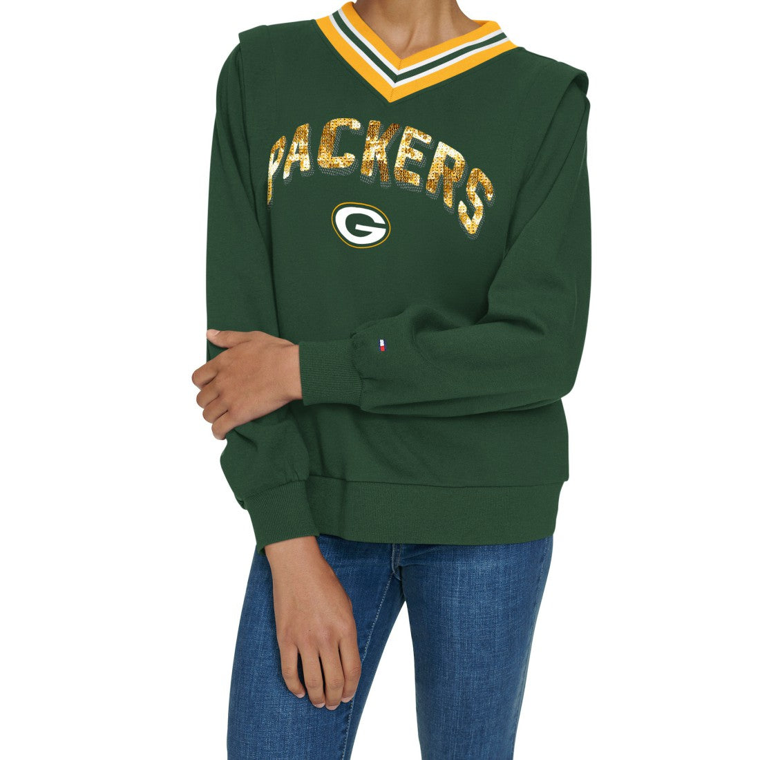 Tommy Hilfiger Women's Alice V-Neck Pullover Sweatshirt - Green Bay Packers