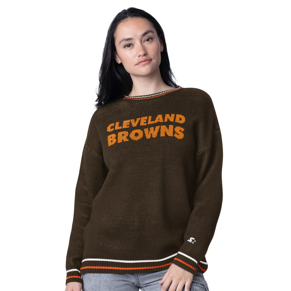 Starter Women's Oversized On the Ball Intarsia Knit Pullover Sweater - Cleveland Browns