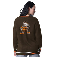 Starter Women's Oversized On the Ball Intarsia Knit Pullover Sweater - Cleveland Browns