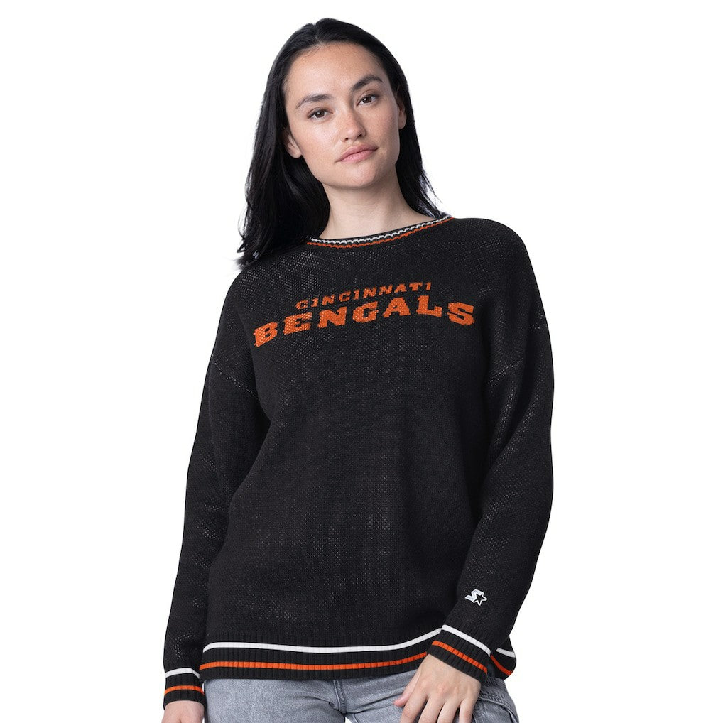Starter Women's Oversized On the Ball Intarsia Knit Pullover Sweater - Cincinnati Bengals