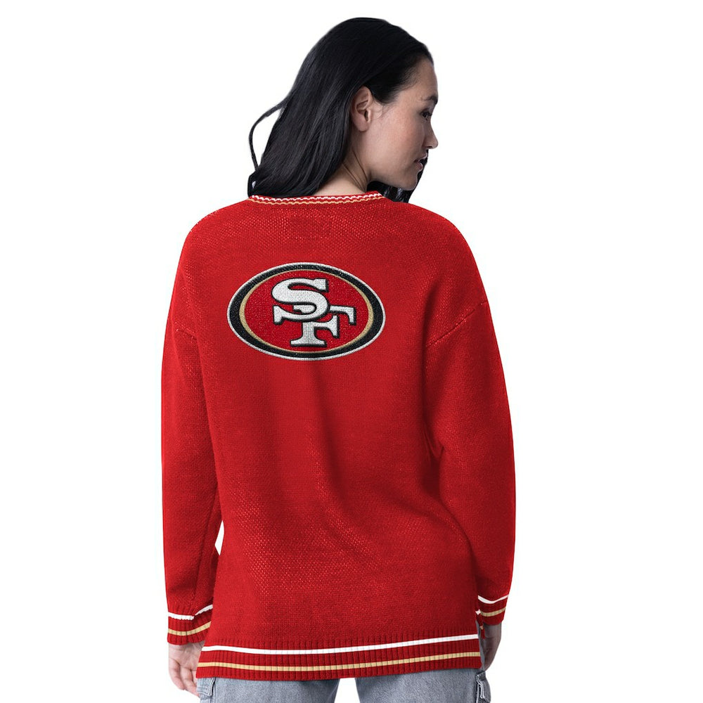 Starter Women's Oversized On the Ball Intarsia Knit Pullover Sweater - San Francisco 49ers