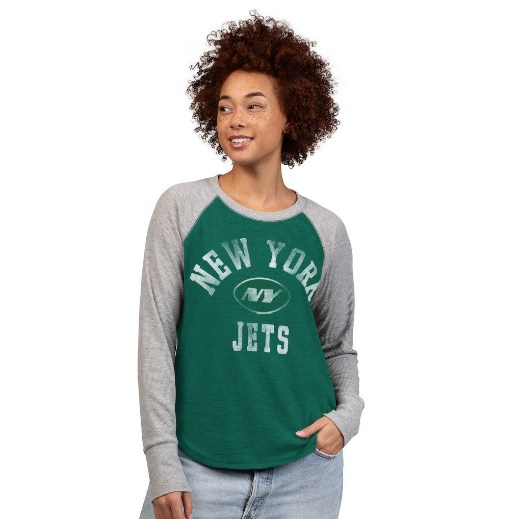 G-III 4Her by Carl Banks Women's Waffle Knit Raglan Long Sleeve T-Shirt - New York Jets