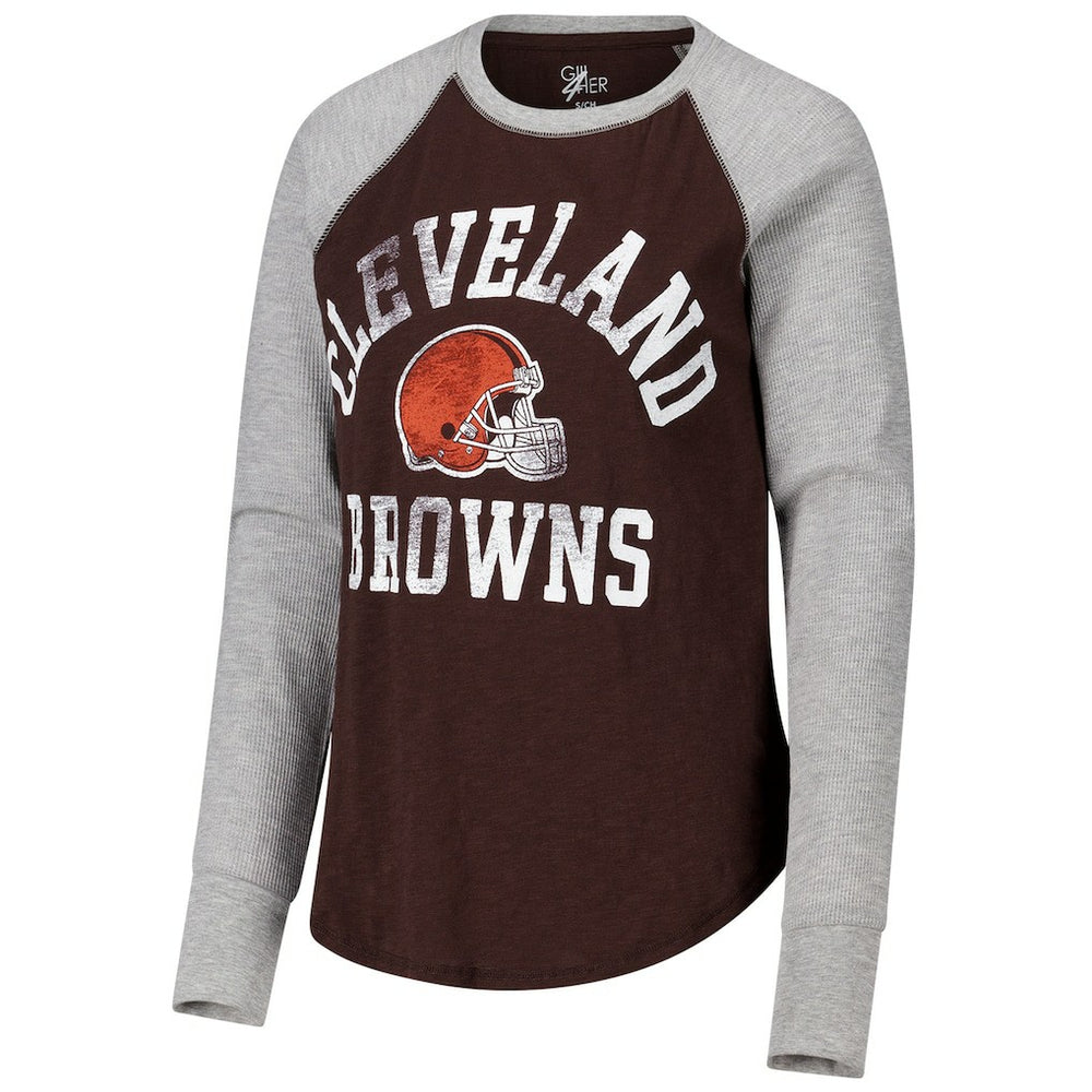 G-III 4Her by Carl Banks Women's Waffle Knit Raglan Long Sleeve T-Shirt - Cleveland Browns