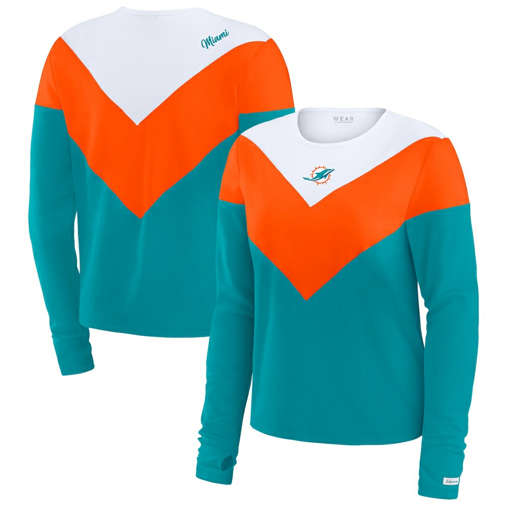 WEAR by Erin Andrews Women's Chevron Tri-Blend Long Sleeve T-Shirt - Miami Dolphins