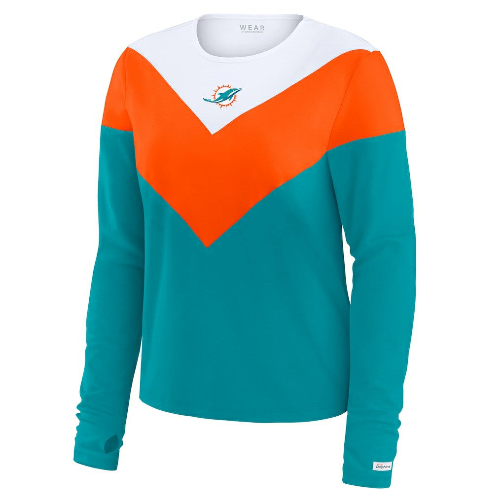 WEAR by Erin Andrews Women's Chevron Tri-Blend Long Sleeve T-Shirt - Miami Dolphins