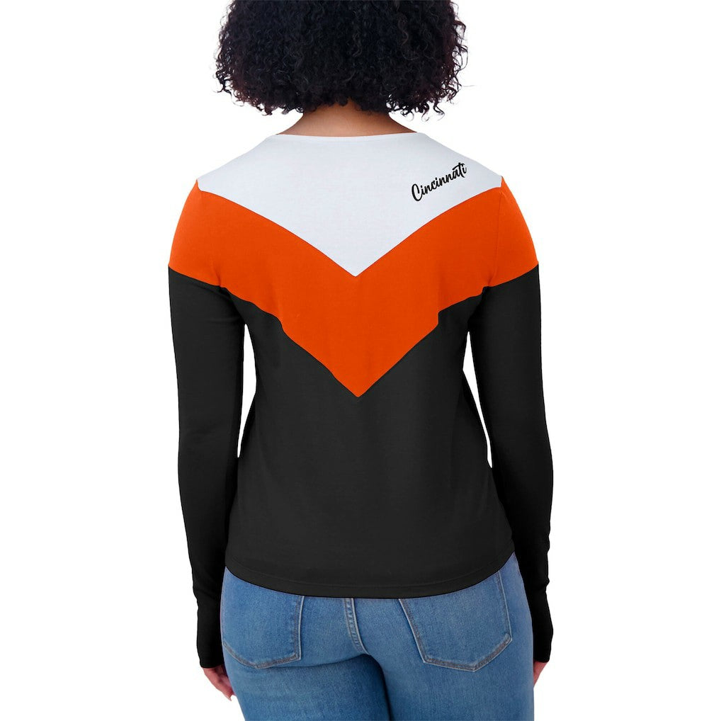 WEAR by Erin Andrews Women's Plus Size Chevron Tri-Blend Long Sleeve T-Shirt - Cincinnati Bengals