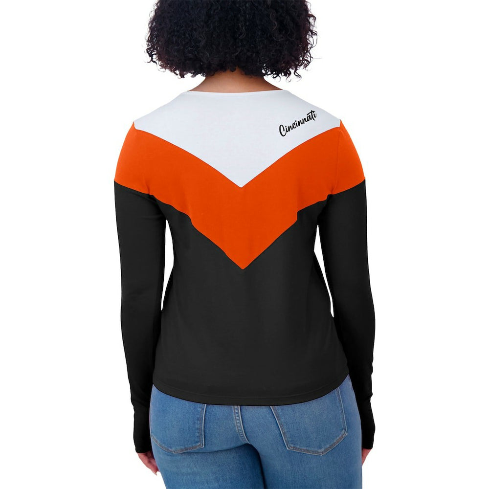 WEAR by Erin Andrews Women's Plus Size Chevron Tri-Blend Long Sleeve T-Shirt - Cincinnati Bengals