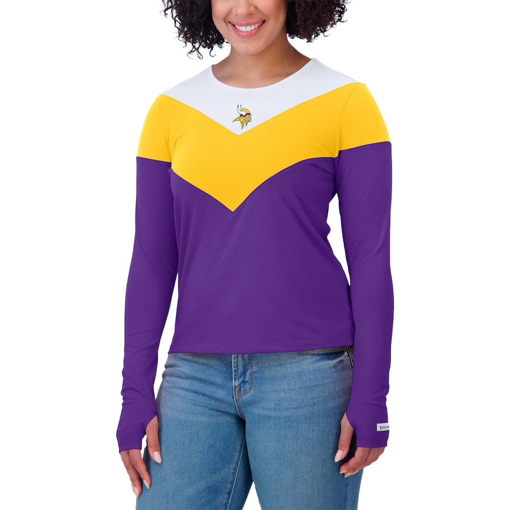 WEAR by Erin Andrews Women's Plus Size Chevron Tri-Blend Long Sleeve T-Shirt - Minnesota Vikings