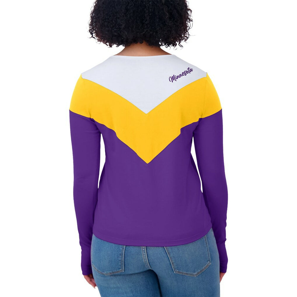 WEAR by Erin Andrews Women's Plus Size Chevron Tri-Blend Long Sleeve T-Shirt - Minnesota Vikings