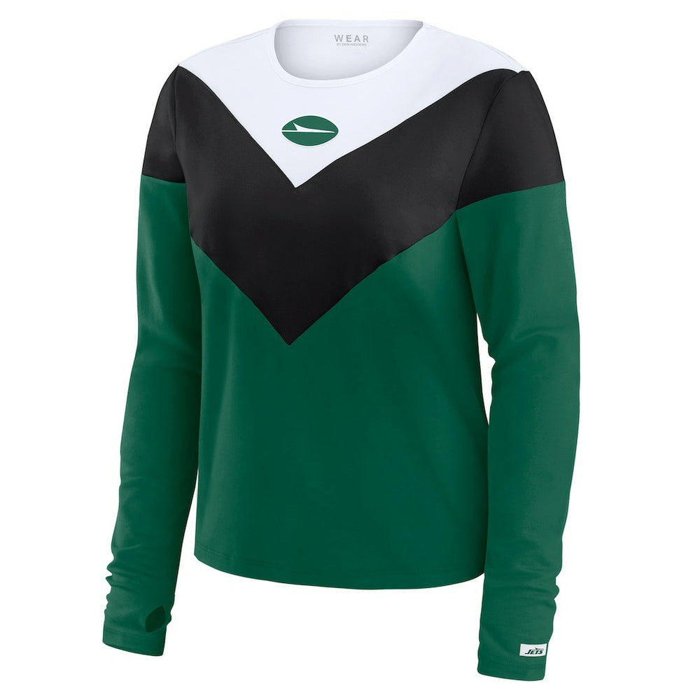 WEAR by Erin Andrews Women's Plus Size Chevron Tri-Blend Long Sleeve T-Shirt - New York Jets