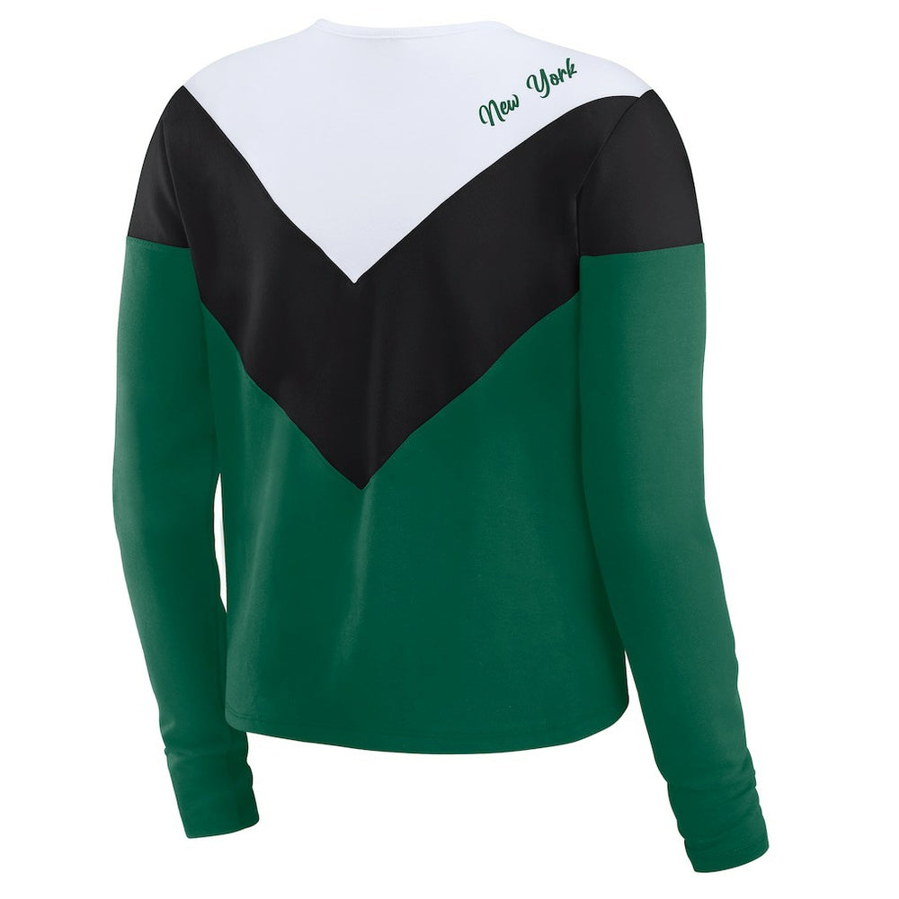 WEAR by Erin Andrews Women's Plus Size Chevron Tri-Blend Long Sleeve T-Shirt - New York Jets
