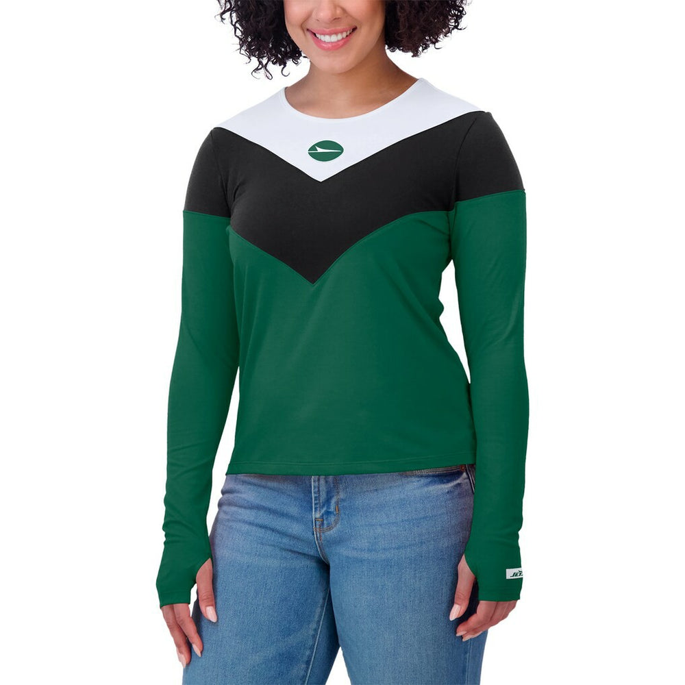 WEAR by Erin Andrews Women's Plus Size Chevron Tri-Blend Long Sleeve T-Shirt - New York Jets