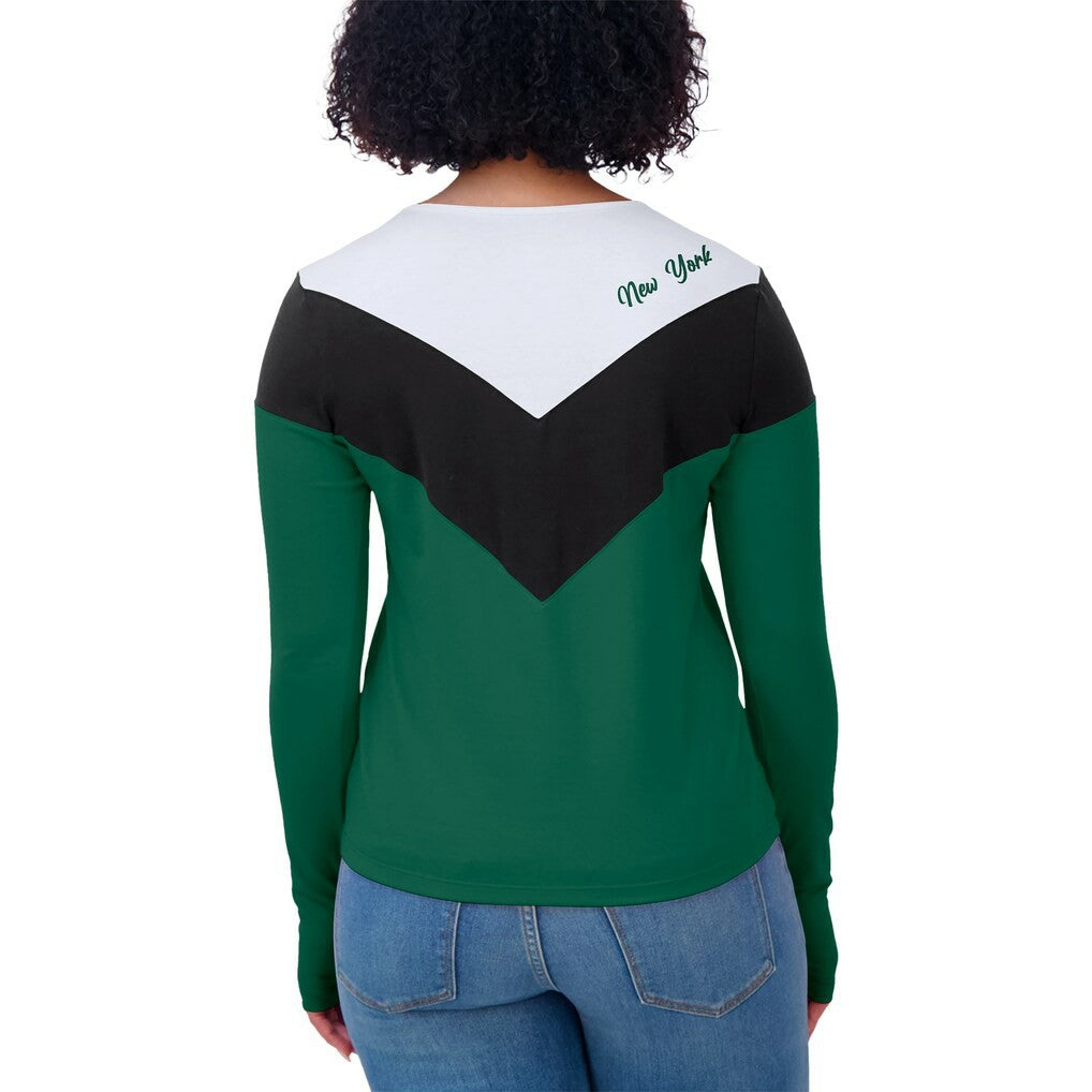 WEAR by Erin Andrews Women's Plus Size Chevron Tri-Blend Long Sleeve T-Shirt - New York Jets