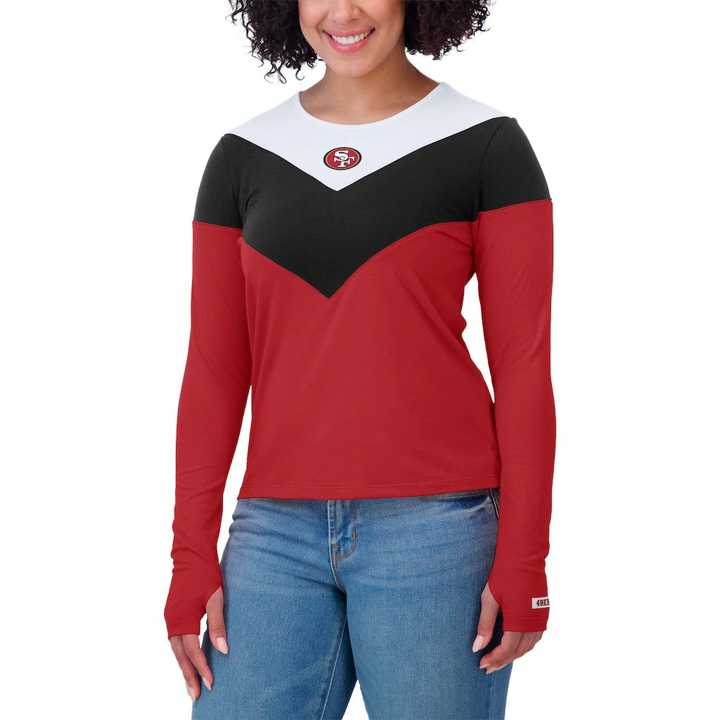WEAR by Erin Andrews Women's Plus Size Chevron Tri-Blend Long Sleeve T-Shirt - San Francisco 49ers