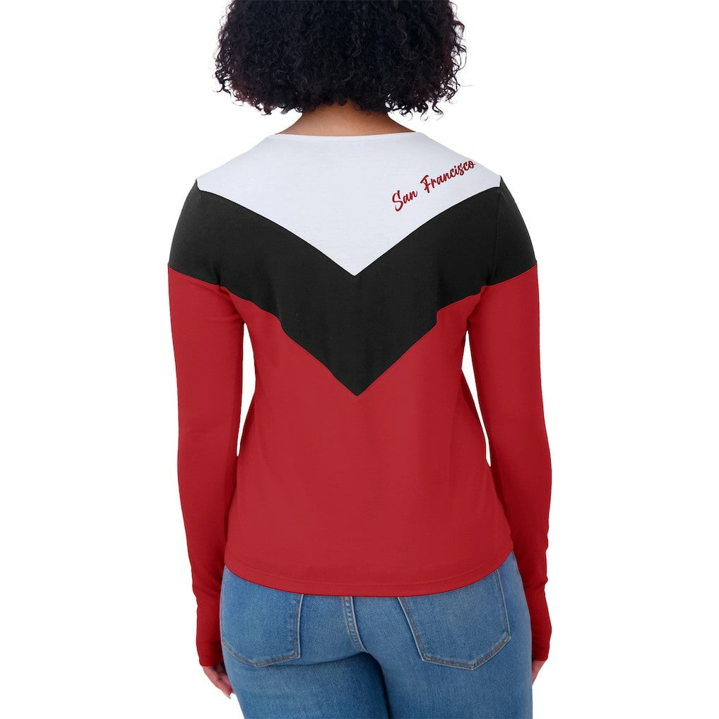 WEAR by Erin Andrews Women's Plus Size Chevron Tri-Blend Long Sleeve T-Shirt - San Francisco 49ers