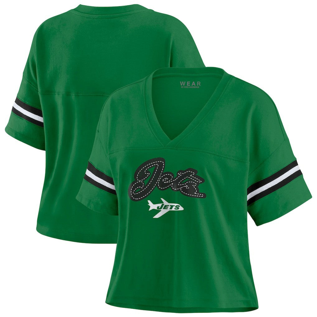 WEAR by Erin Andrews Women's Color Block Boxy V-Neck T-Shirt - New York Jets