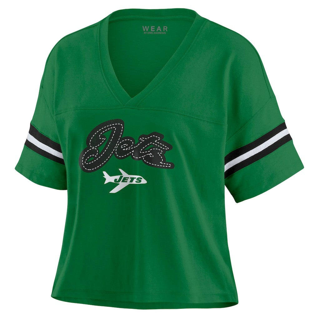 WEAR by Erin Andrews Women's Color Block Boxy V-Neck T-Shirt - New York Jets