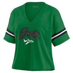 WEAR by Erin Andrews Women's Color Block Boxy V-Neck T-Shirt - New York Jets