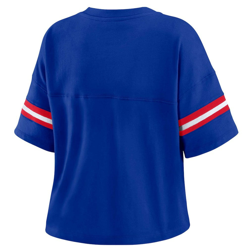 WEAR by Erin Andrews Women's Plus Size Color Block Boxy V-Neck T-Shirt - Buffalo Bills