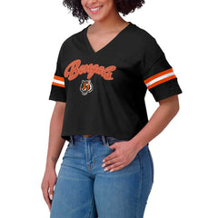 WEAR by Erin Andrews Women's Plus Size Color Block Boxy V-Neck T-Shirt - Cincinnati Bengals