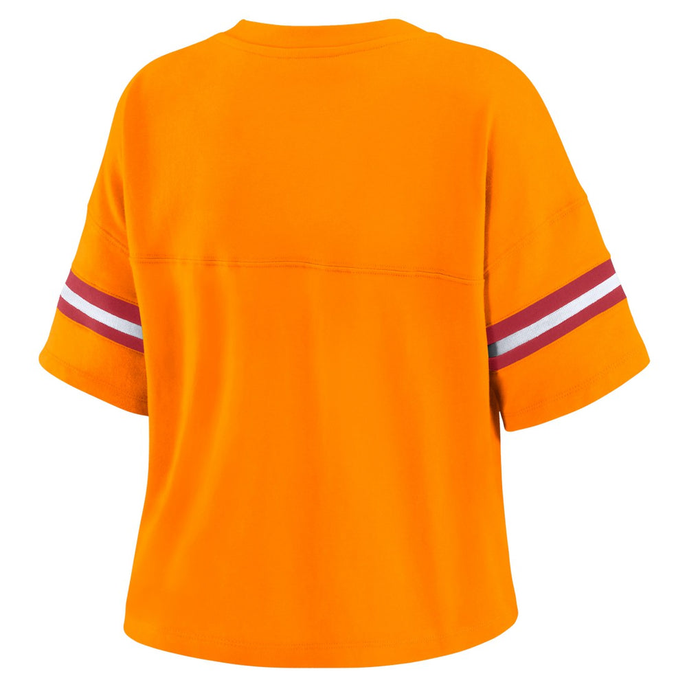 WEAR by Erin Andrews Women's Plus Size Color Block Boxy V-Neck T-Shirt - Tampa Bay Buccaneers
