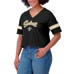 WEAR by Erin Andrews Women's Plus Size Color Block Boxy V-Neck T-Shirt - New Orleans Saints