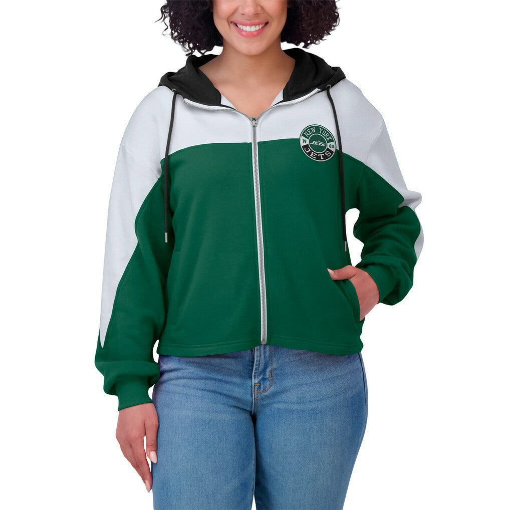 WEAR by Erin Andrews Women's Color Block Full-Zip Hoodie - New York Jets