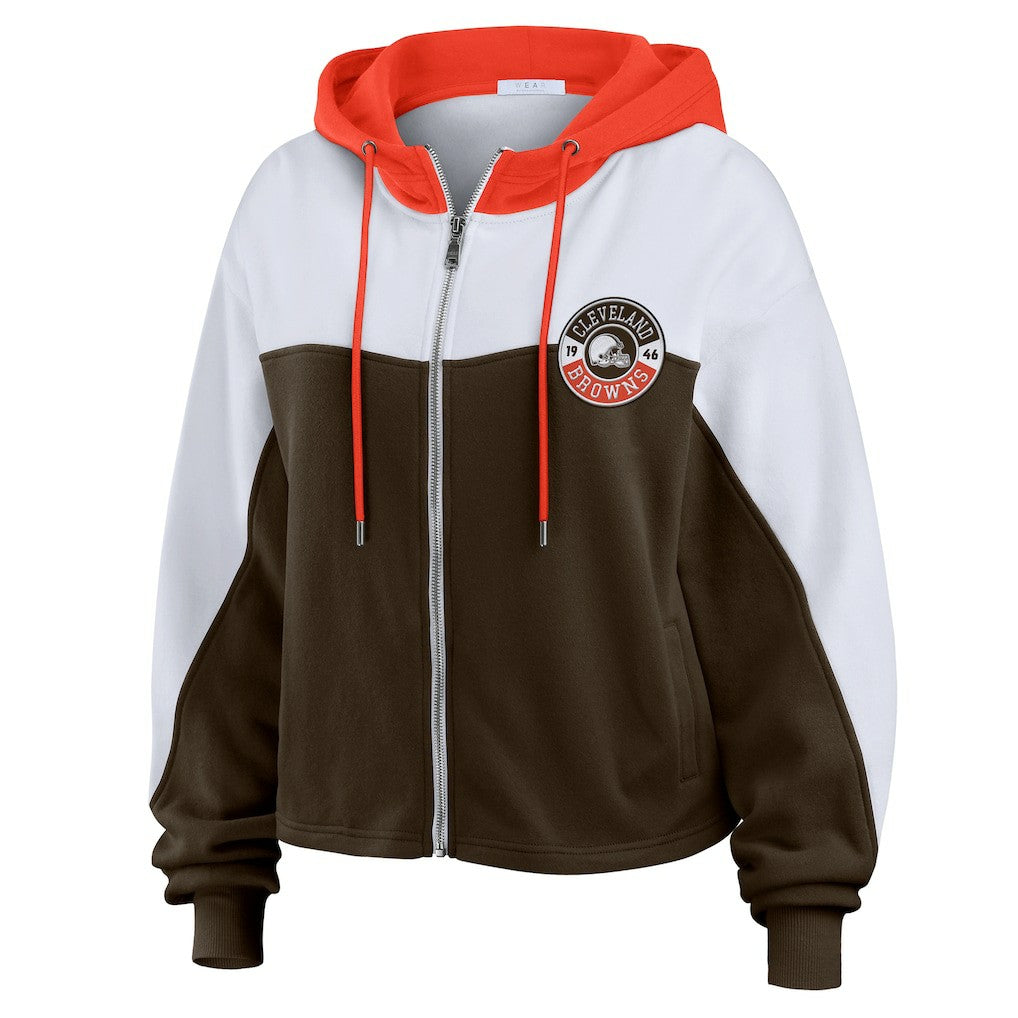 WEAR by Erin Andrews Women's Plus Size Color Block Full-Zip Hoodie - Cleveland Browns