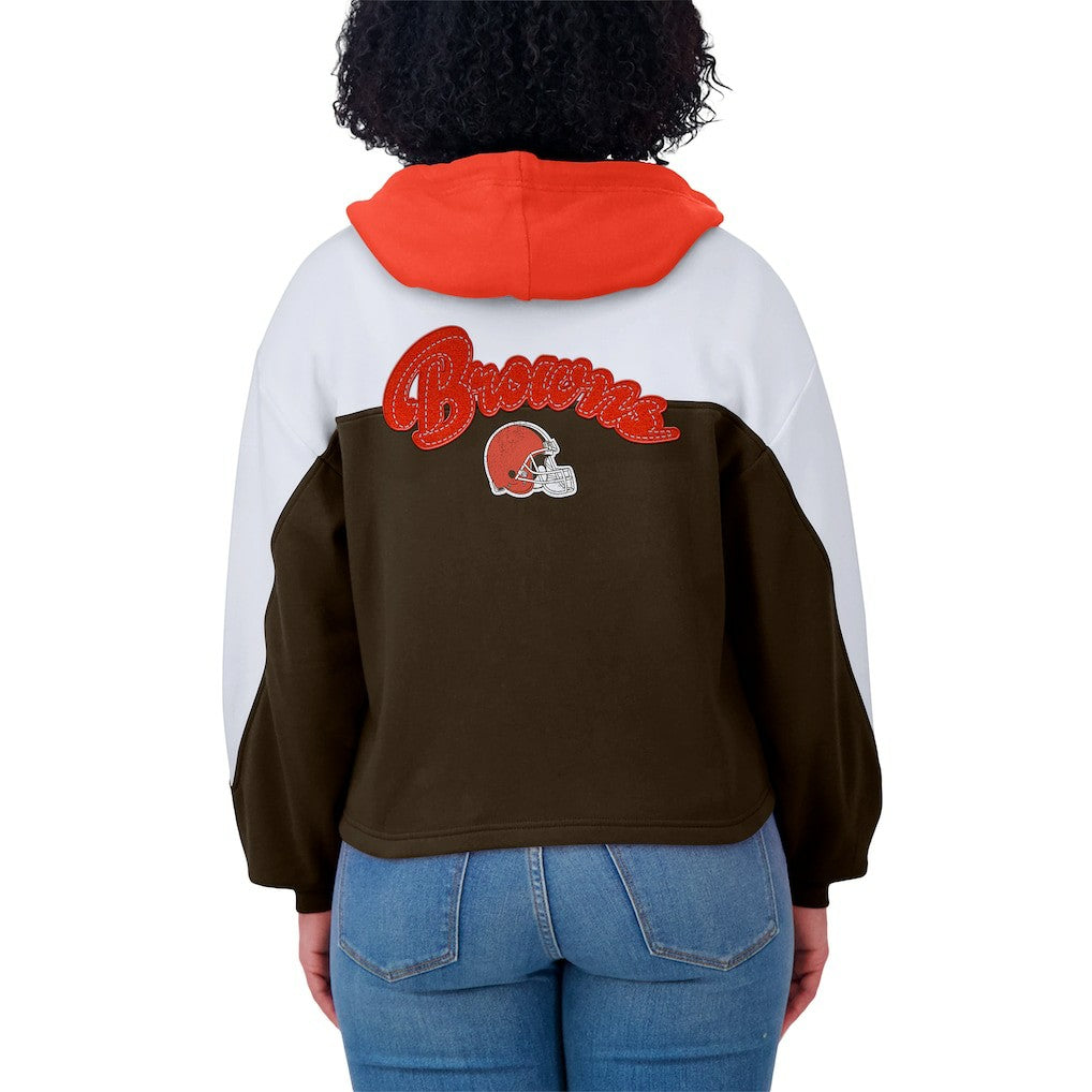 WEAR by Erin Andrews Women's Plus Size Color Block Full-Zip Hoodie - Cleveland Browns