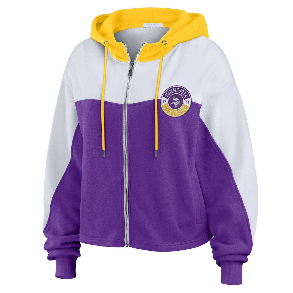 WEAR by Erin Andrews Women's Plus Size Color Block Full-Zip Hoodie - Minnesota Vikings
