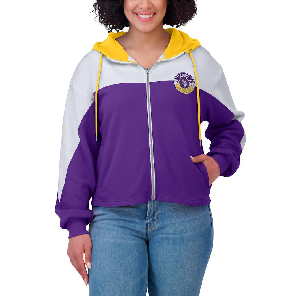 WEAR by Erin Andrews Women's Plus Size Color Block Full-Zip Hoodie - Minnesota Vikings