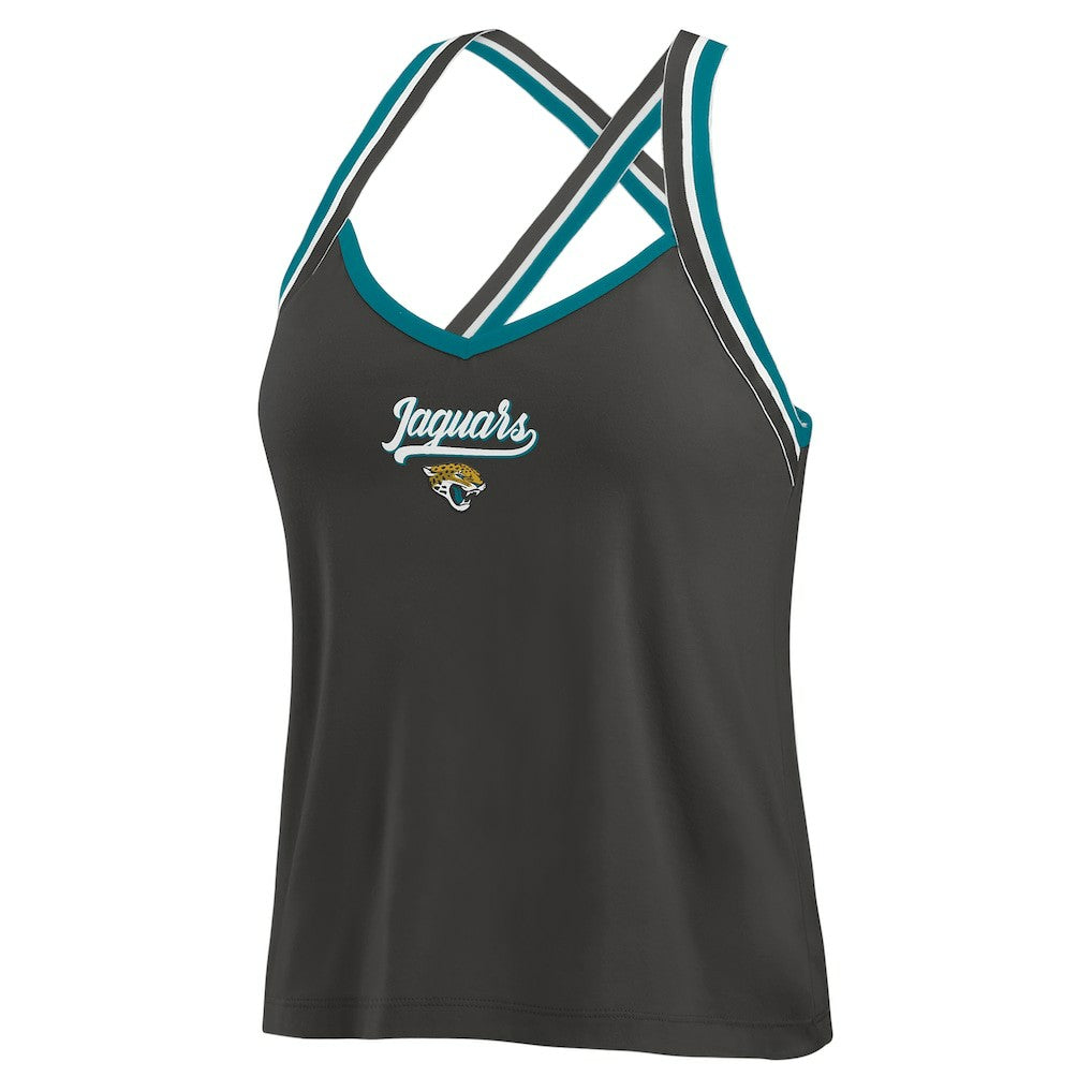 WEAR by Erin Andrews Women's Cross Strap Tri-Blend Tank Top - Jacksonville Jaguars