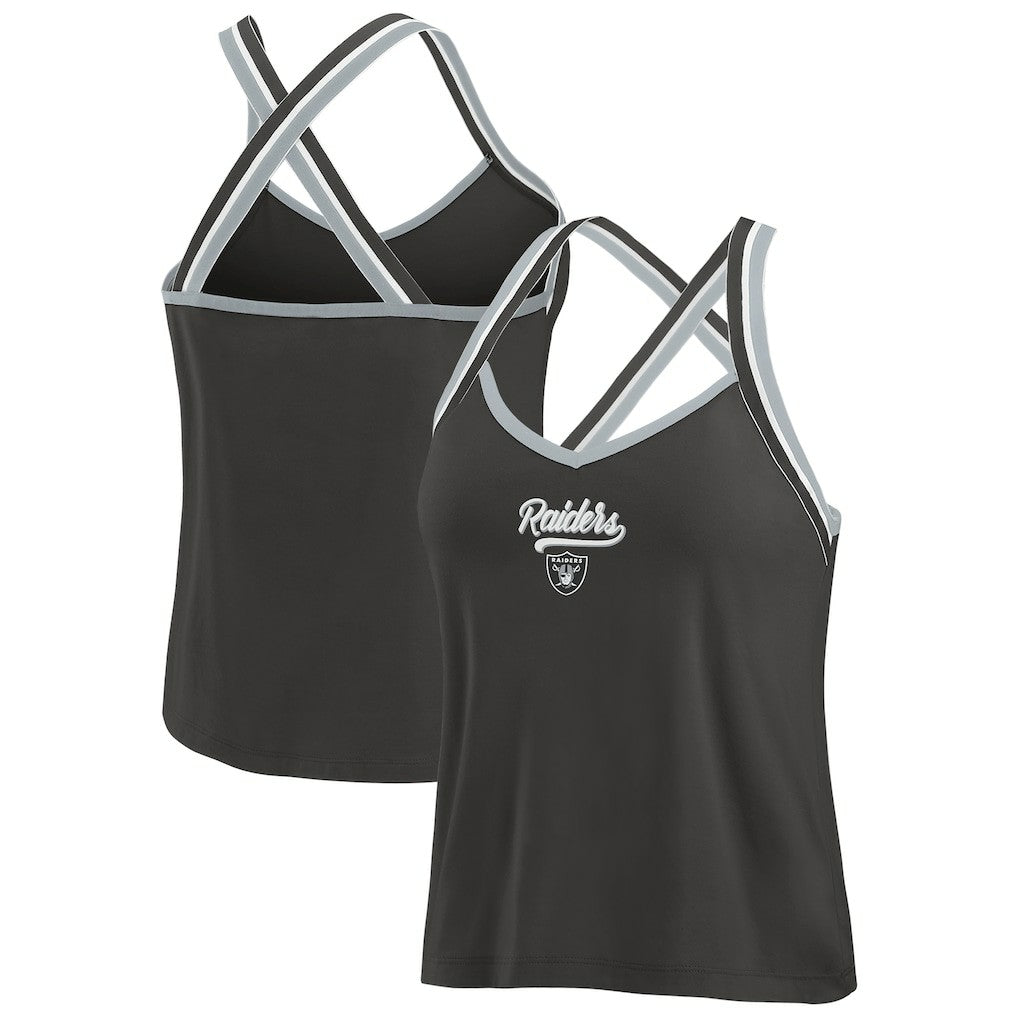 WEAR by Erin Andrews Women's Cross Strap Tri-Blend Tank Top - Las Vegas Raiders