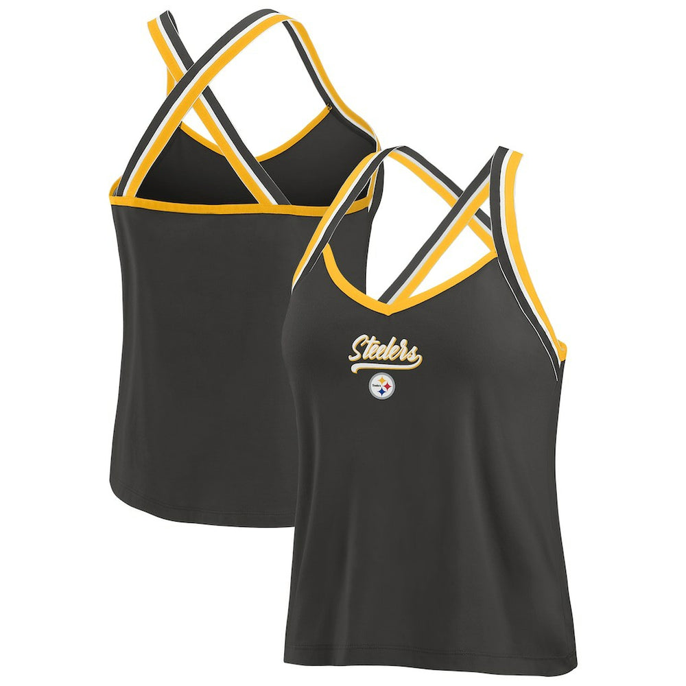 WEAR by Erin Andrews Women's Cross Strap Tri-Blend Tank Top - Pittsburgh Steelers