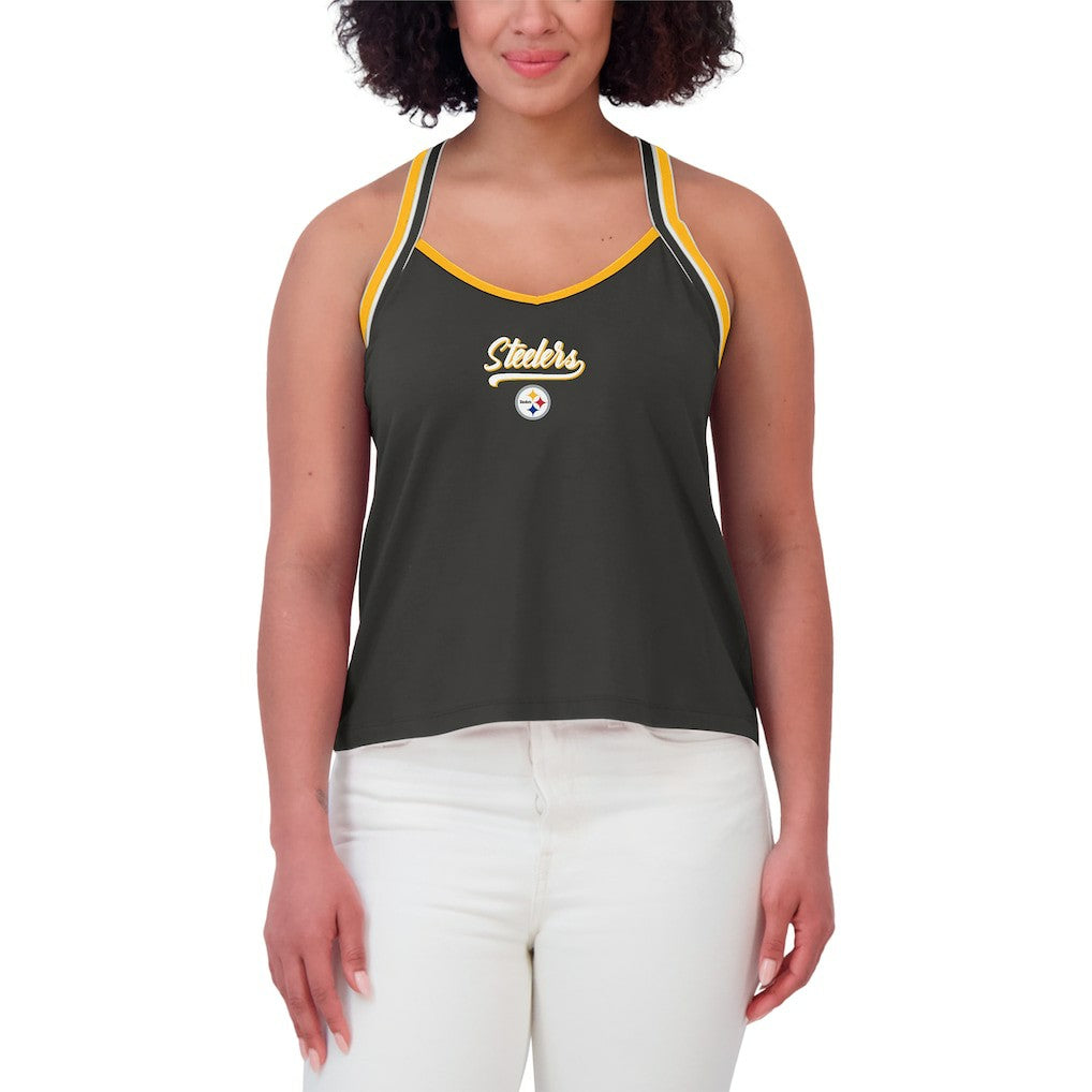 WEAR by Erin Andrews Women's Cross Strap Tri-Blend Tank Top - Pittsburgh Steelers