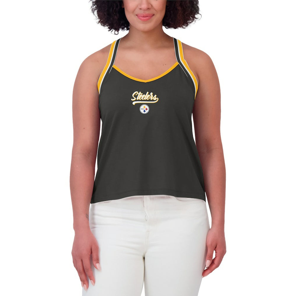WEAR by Erin Andrews Women's Cross Strap Tri-Blend Tank Top - Pittsburgh Steelers